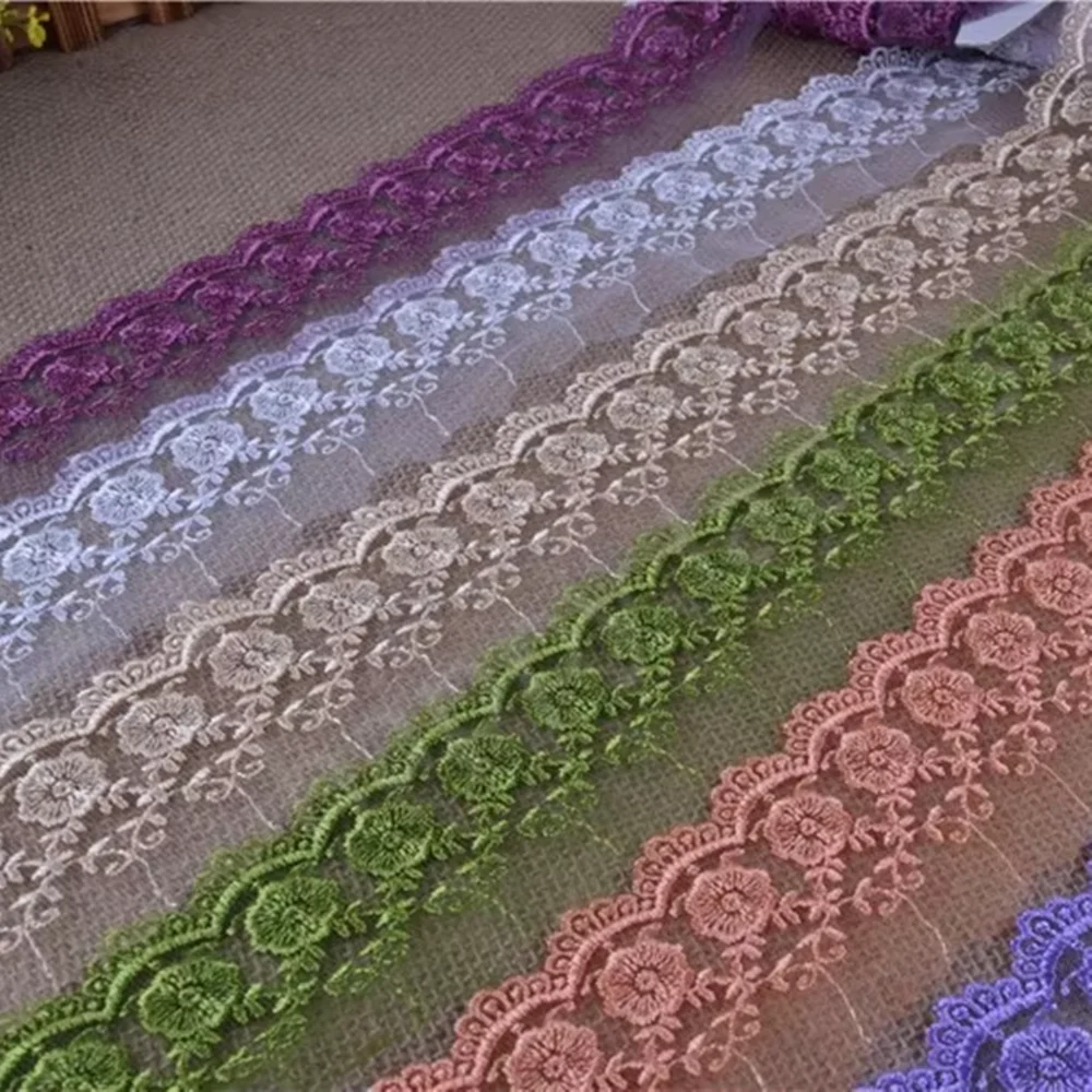 14yards 7cm wide 13colors  polyester mesh embroidery lace trim wedding sewing craft