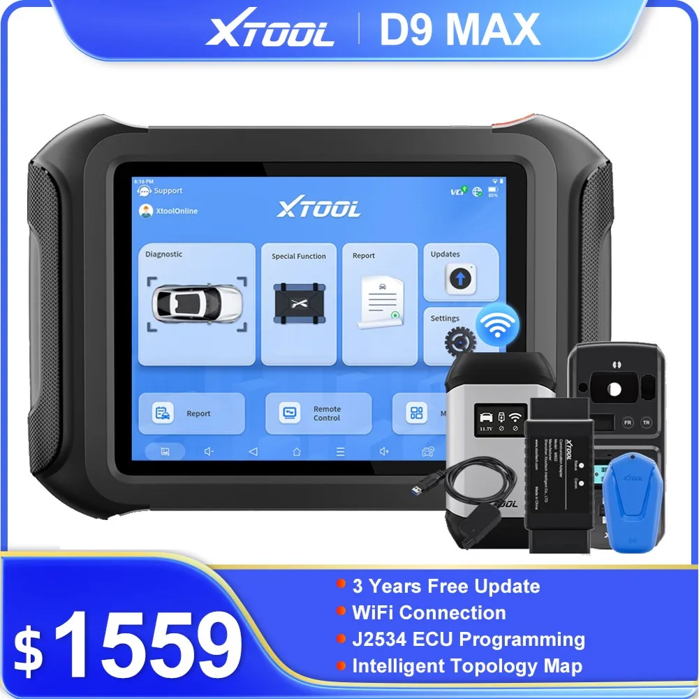 XTOOL D9 MAX J2534 أداة البرمجة جميع النظام Obd2 ماسح ضوئي تشخيصي ECU الترميز ثنائي الاتجاه FCA DOIP CAN FD طوبولوجيا
