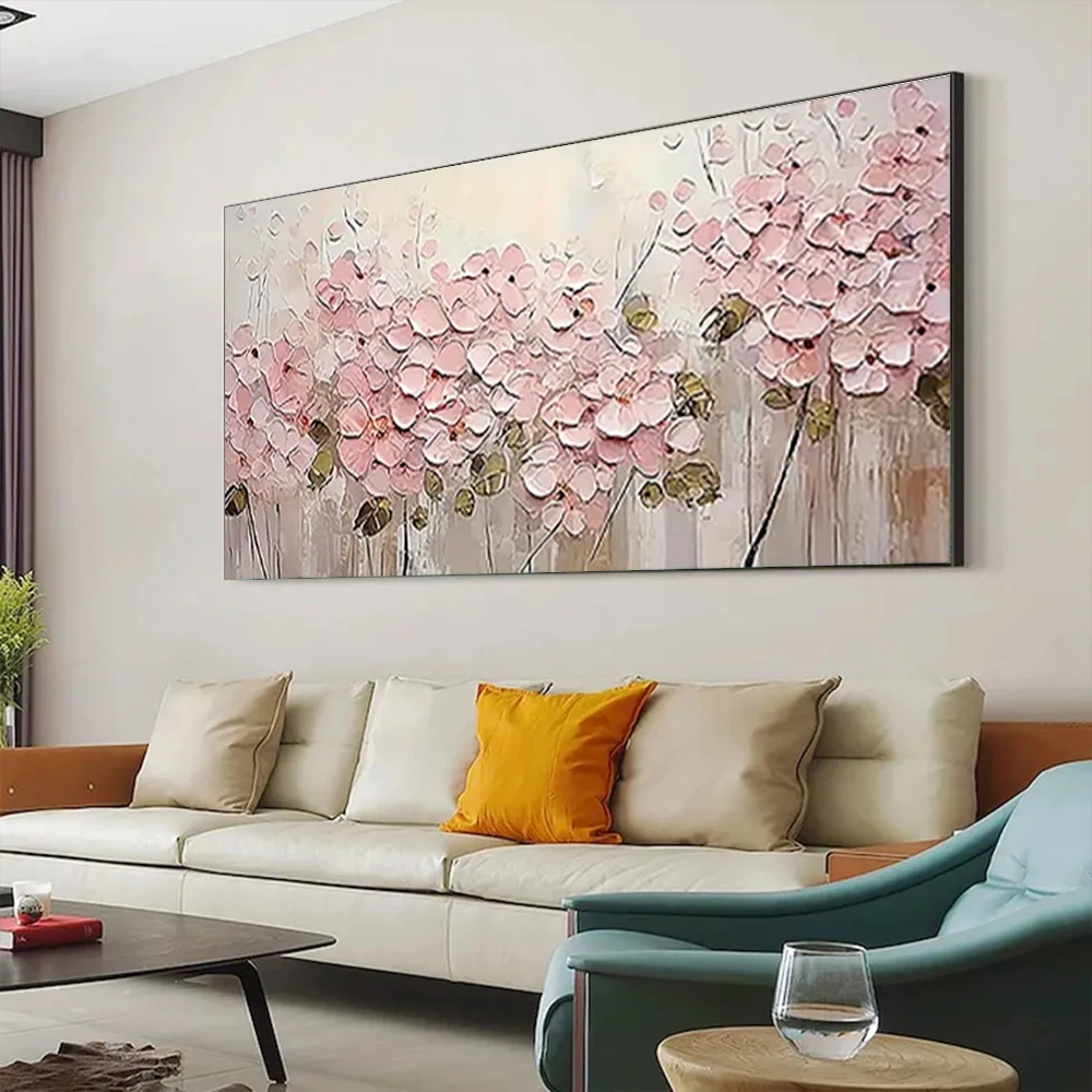 

Hand-Painted Beautiful Oil Painting Flowers Violet Canvas Picture Knife Poster Modern Home Decoration Drawing Wall Art Mural