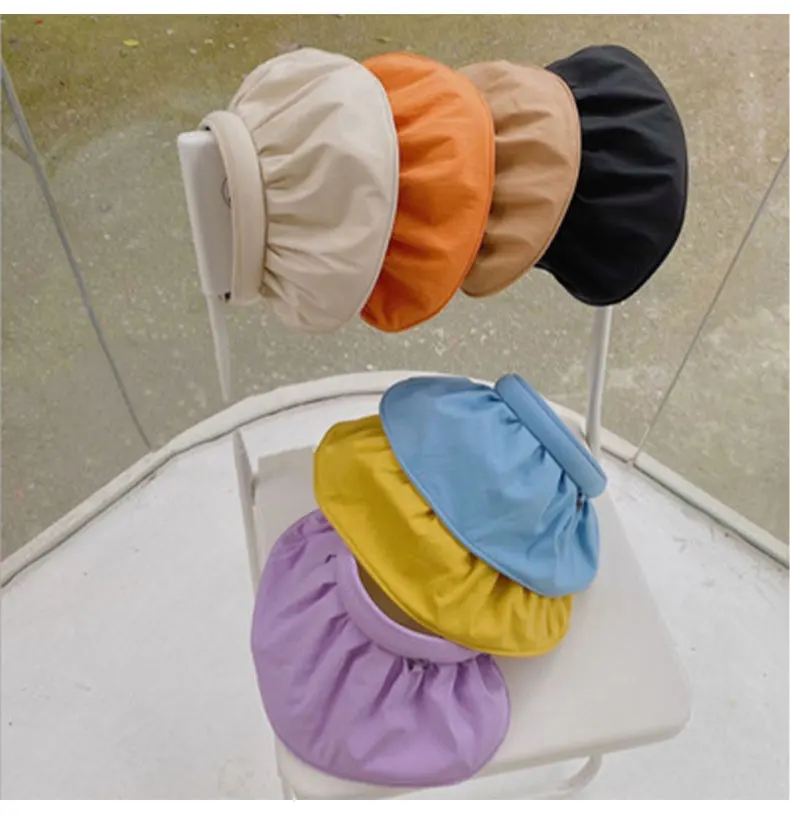 Women's Summer Fashion Vinyl Sun Hat Anti-UV Outdoor Cycling Top Shell Custom Logo Plain Pattern Headwear