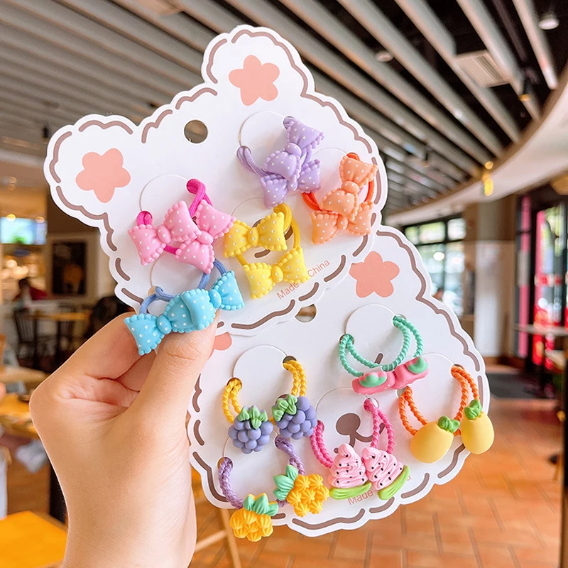 [10 Packs] Summer Little Girl Braided Hair Ring Seamless Candy Color Cartoon Fruit Cute Sweet High Elastic Scrunchies