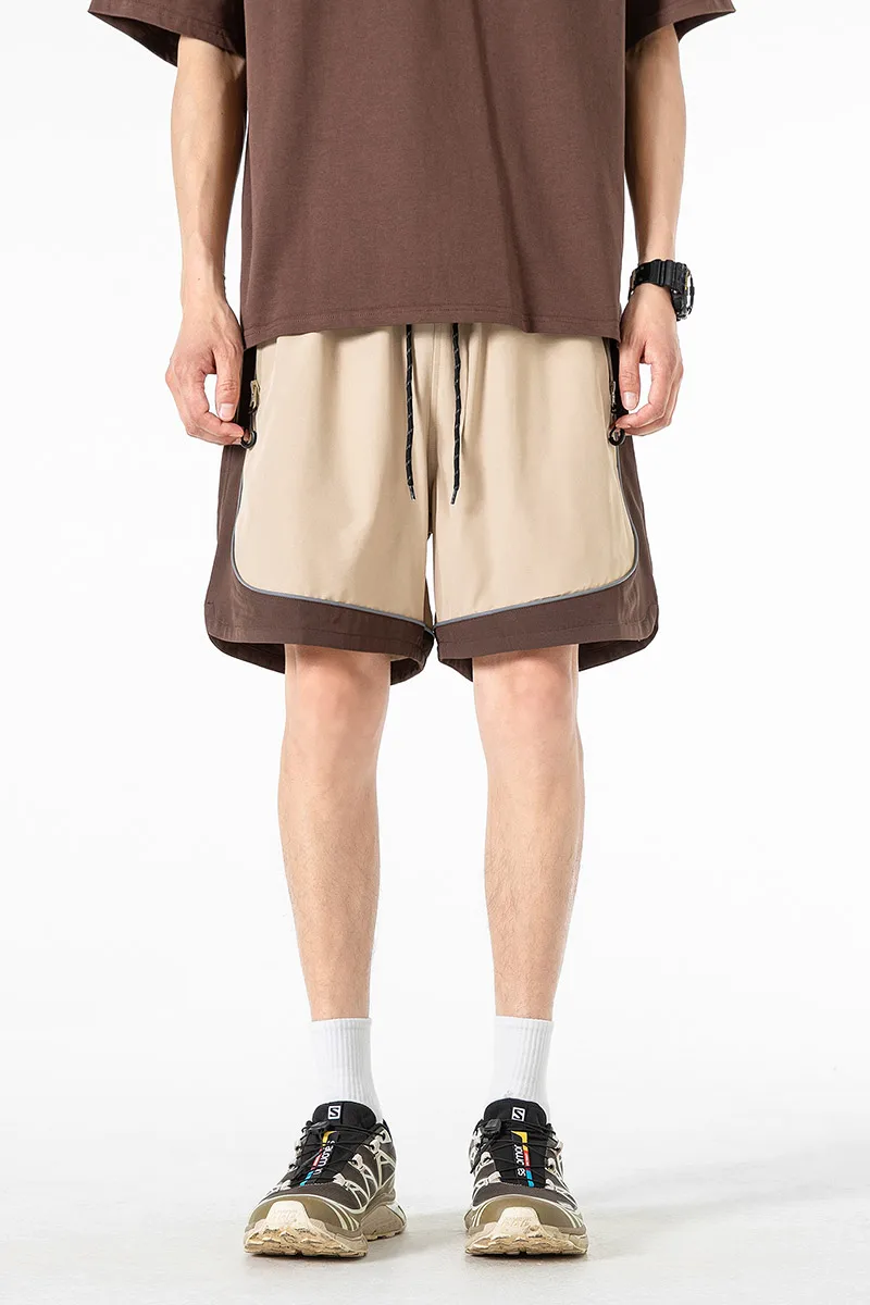 

Свободные спортивные мужские повседневные шорты в стиле пэчворк с карманом на молнии, новинка лета 2024, удобные и брюки на шнурке с эластичной резинкой на талии