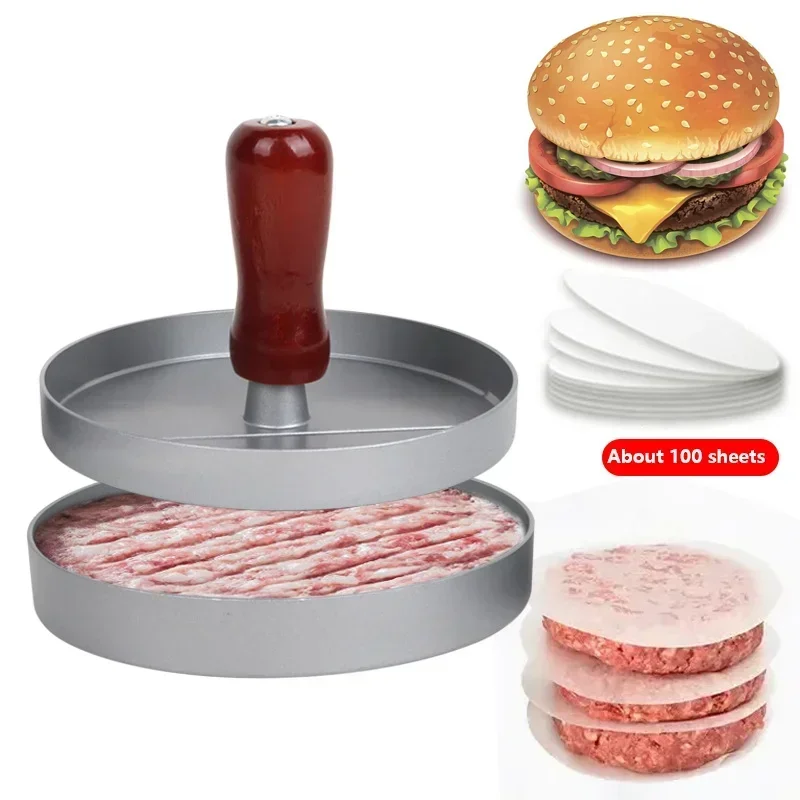 1set Non-stick Coating Mold with Handle Hamburger Mold Aluminum Alloy Hamburger Meat Beef BBQ Burger Meat Press Kitchen FoodMold