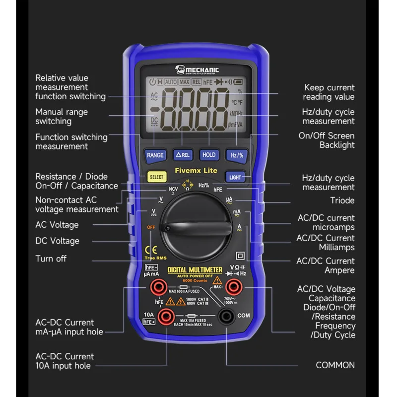 MECHANIC Fivemx Lite Four-Speed Precision Measurement Voltage Diode Tester, DC Voltage, Current And Resistance Test Tool.