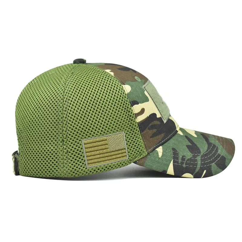 Men’s Tactical Mesh Trucker Hat, Camouflage Outdoor Baseball Cap with Removable Embroidered Patch, Adjustable Snap‑Back Sun Hat