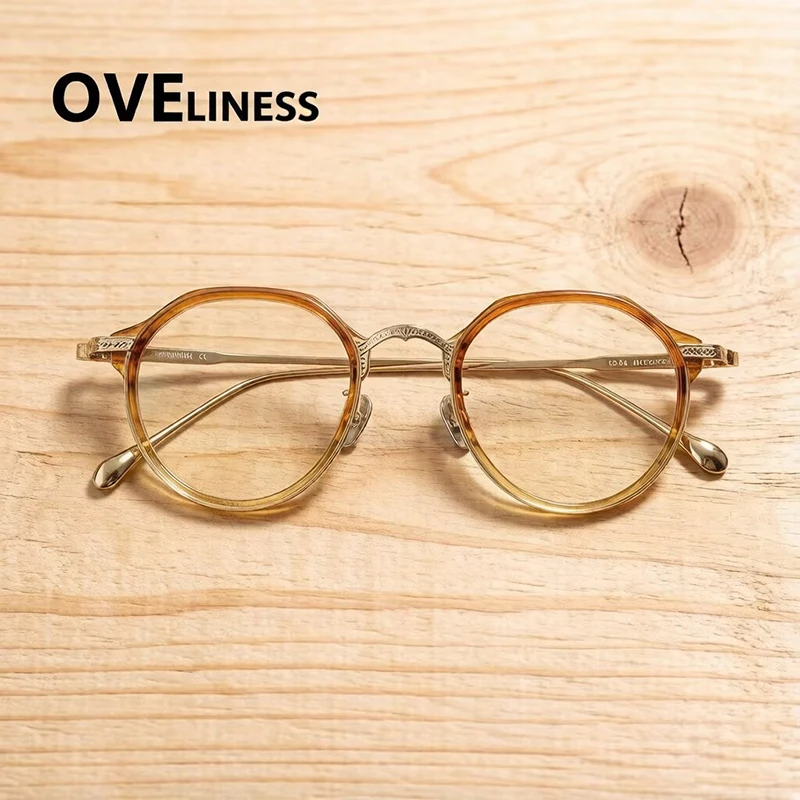 

Оправа для очков из ацетата и титана, винтажные круглые очки в ретро-стиле для мужчин и женщин, ультралегкие очки