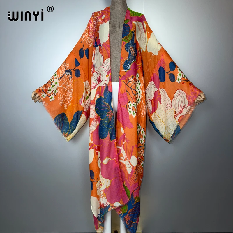 WINYI Africa moda kimono maxi abito da spiaggia copricostume Cardigan boho cappotto stampa Caftano abiti da spiaggia donna abaya dubai lusso