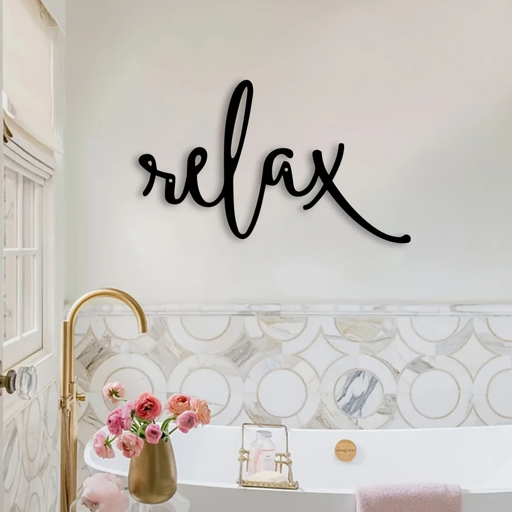 Entspannende Skulptur aus schwarzem Metall und Eisen – moderne Wandkunst für Badezimmerdekoration, einfach aufzuhängen