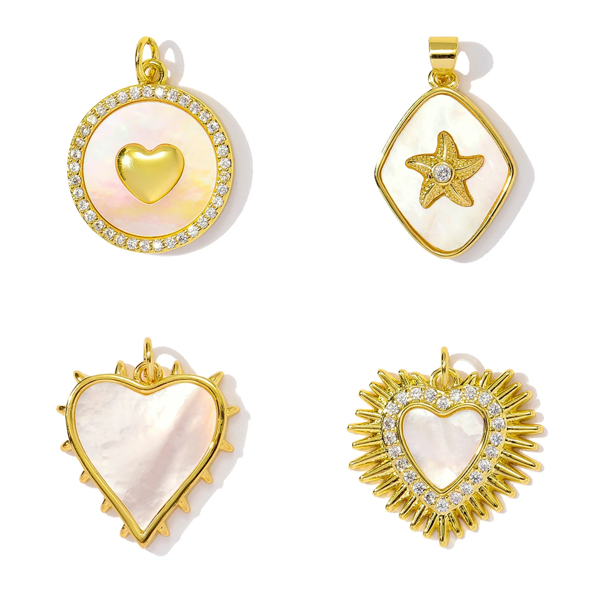 3Pcs/Lot Copper Zircon Charms Shell Heart Pendants For DIY Jewelry Making Necklace Earring Accessory Wholesale
