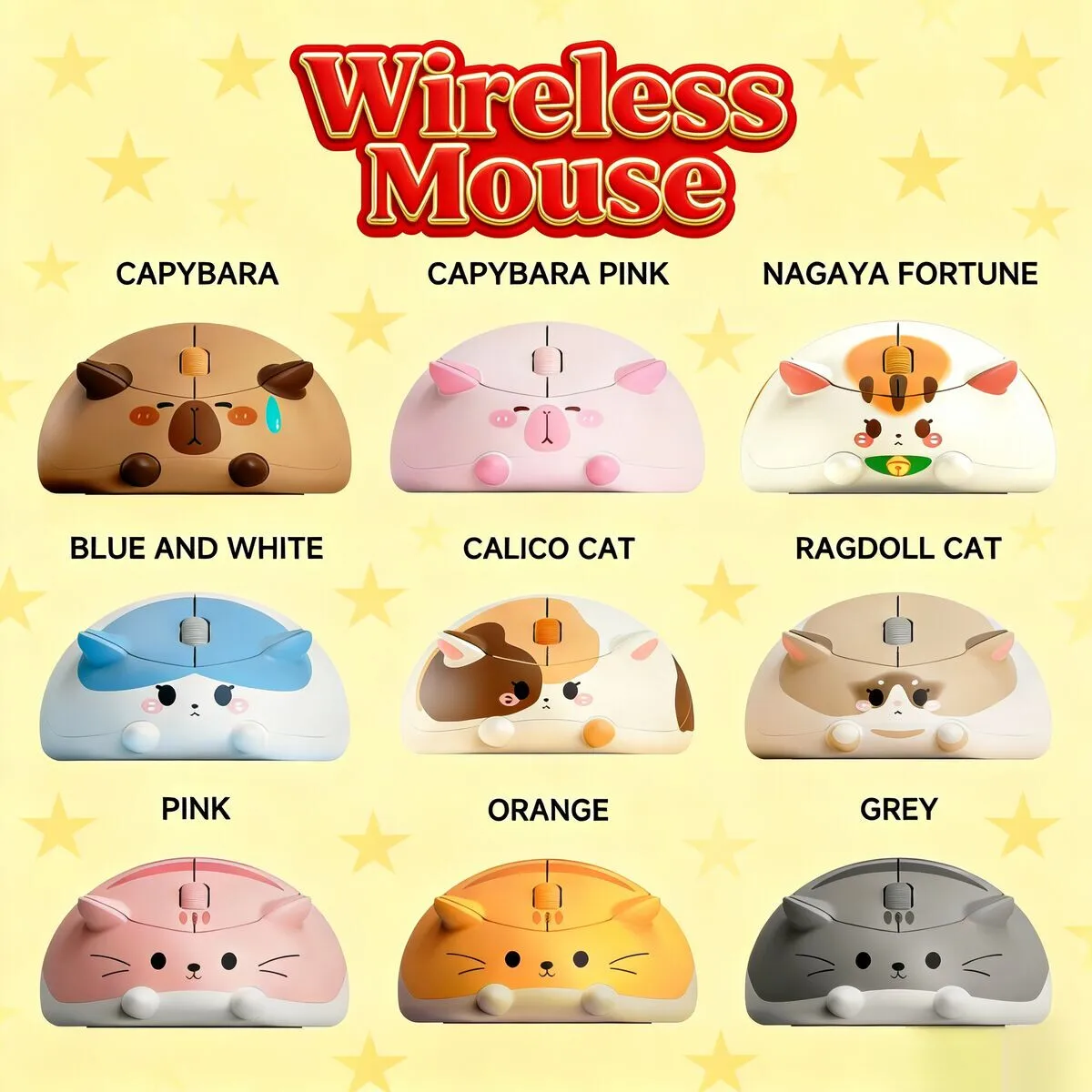 Creative Cute Kitten Tri-mode Mouse 2.4G Bluetooth Wireless Ergonomic 1200 DPI USB Kawaii Capybara Mice for Laptop PC Kids Gifts