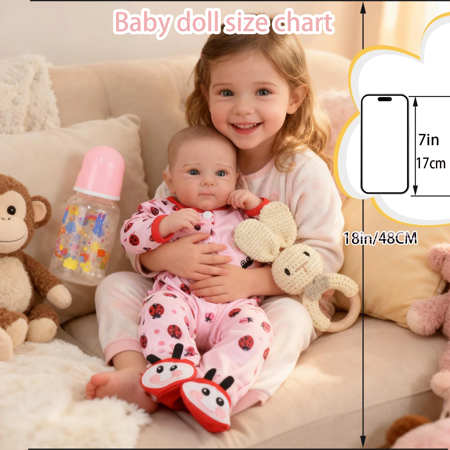 

19inch Reborn Baby Doll Bettie with Hand Drawn Hair Soft Body Lifelike Life Newborn Baby Doll Hand Detailed Painted Visible Vein