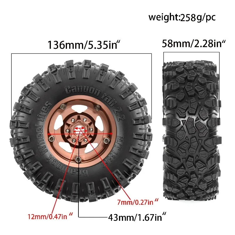2.2 pneus de esteira rolante rc e rodas de metal beadlock 4 peças para 1/10 1/8 rc rastreador carro scx10 i ii iii pro trx4 trx6 gen7/8 d90