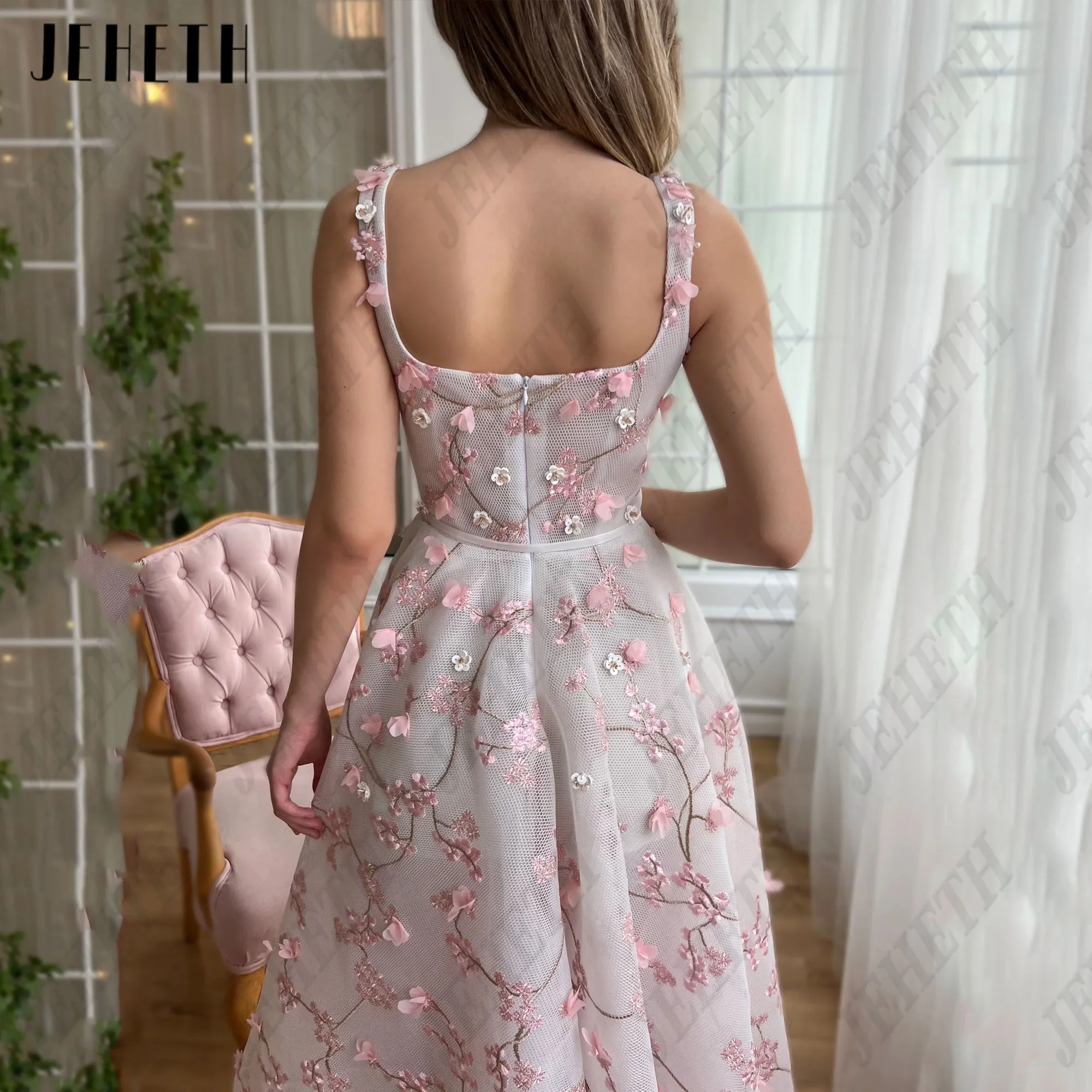 JEHETH Bordado Prom Vestidos Bolso A Linha Applique Rosa فساتين حفلة موسيقية Tornozelo Comprimento Vestido De Festa De Casamento 2025 PersonalizadoJEHETH Embracery Prom Dresses Bolso A Linha Applique Pink Concert Costu