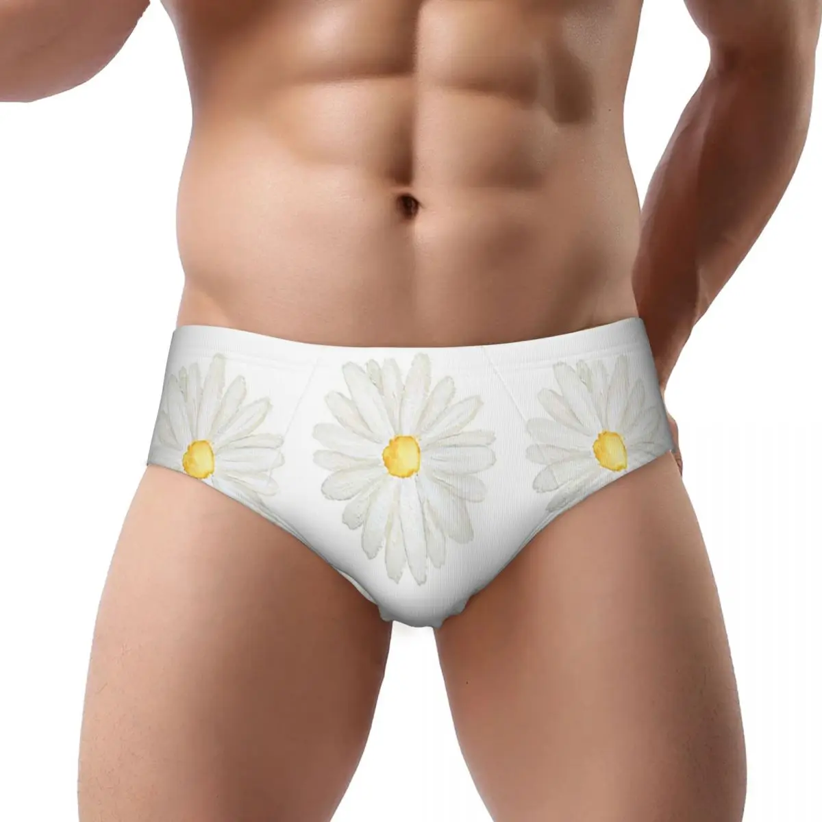 

Hand Painted One Little White Daisy Watercolor Men Triangle Panties Ventilate Short Underwear for Homme Man Boyfriend Gift