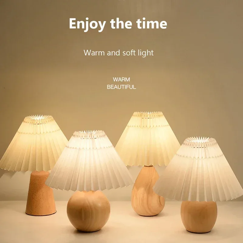 

DINDALLED Nordic table lamp ceramic table lamp Korean rattan bedside night light pleated lampshade living room home lighting