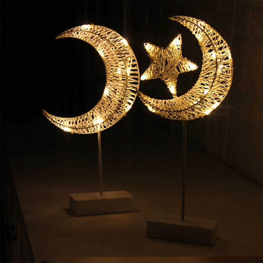 

1pc Star Moon Led Night Light Rattan Design Warm White Lamp For Bedroom Living Room Christmas Decoration Hanging Wall Mounted