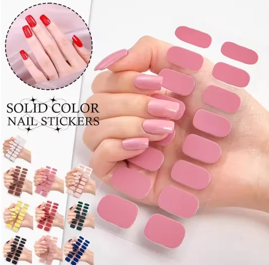 Semi Cured Gel Nail Sticker Pure Color Uv Led Lamp Covered Waterproof Full Adhe…