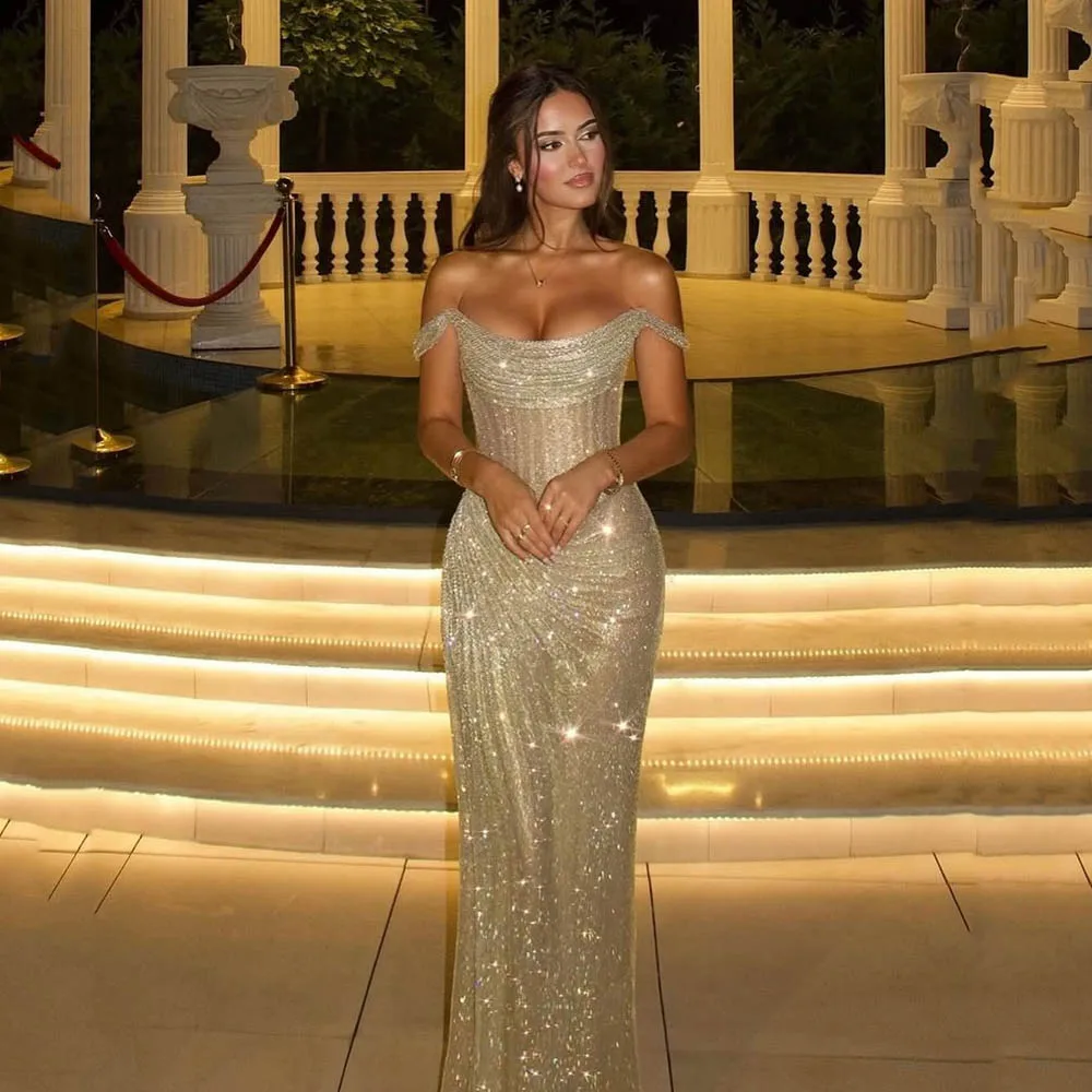 Galarity Luxuriöse Abendkleider mit Pailletten, schulterfrei, glitzerndes Korsett, figurbetontes formelles Kleid, Ballkleid, elegantes Partykleid, maßgeschneidert