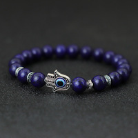 Turkey Evil Eyes Bracelet For Men Women Gothic Fatima Hand Braclet 8mm Natural Lava Lapis Lazuli Stone Beaded Braslet Pulseras