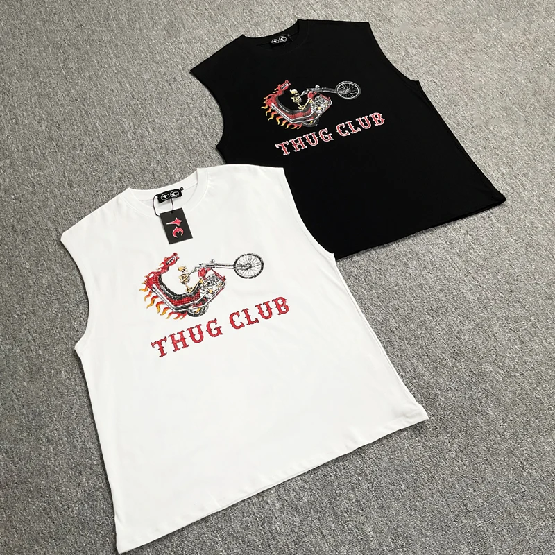 

Summer Daily Men Tops Thug Club Vest Real Photo Stock All-match Casual Locomotive Print THUG CLUB Waistcoat