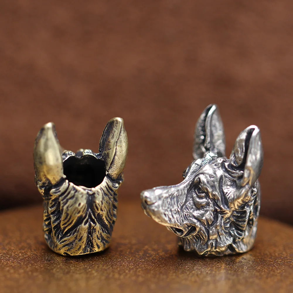 Police Dog Head Brass Knife Bead Lanyard Pendant Jewelry Outdoor EDC Tool Shepherd DIY Paracord Accessories Umbrella Rope Charms