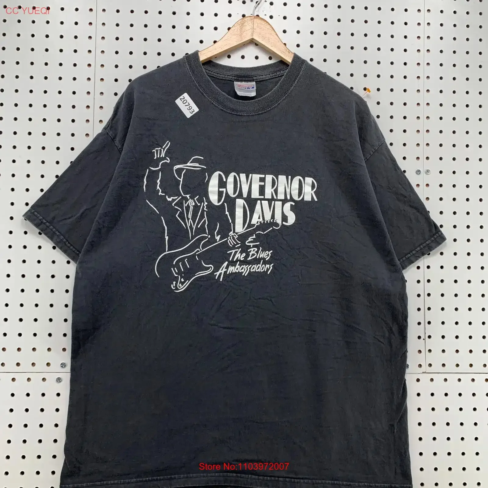 T-shirt Governor Davis Blues Ambassador noir Wheres My Ride pour hommes XL 24x30 5 vintage délavé décontracté confortable