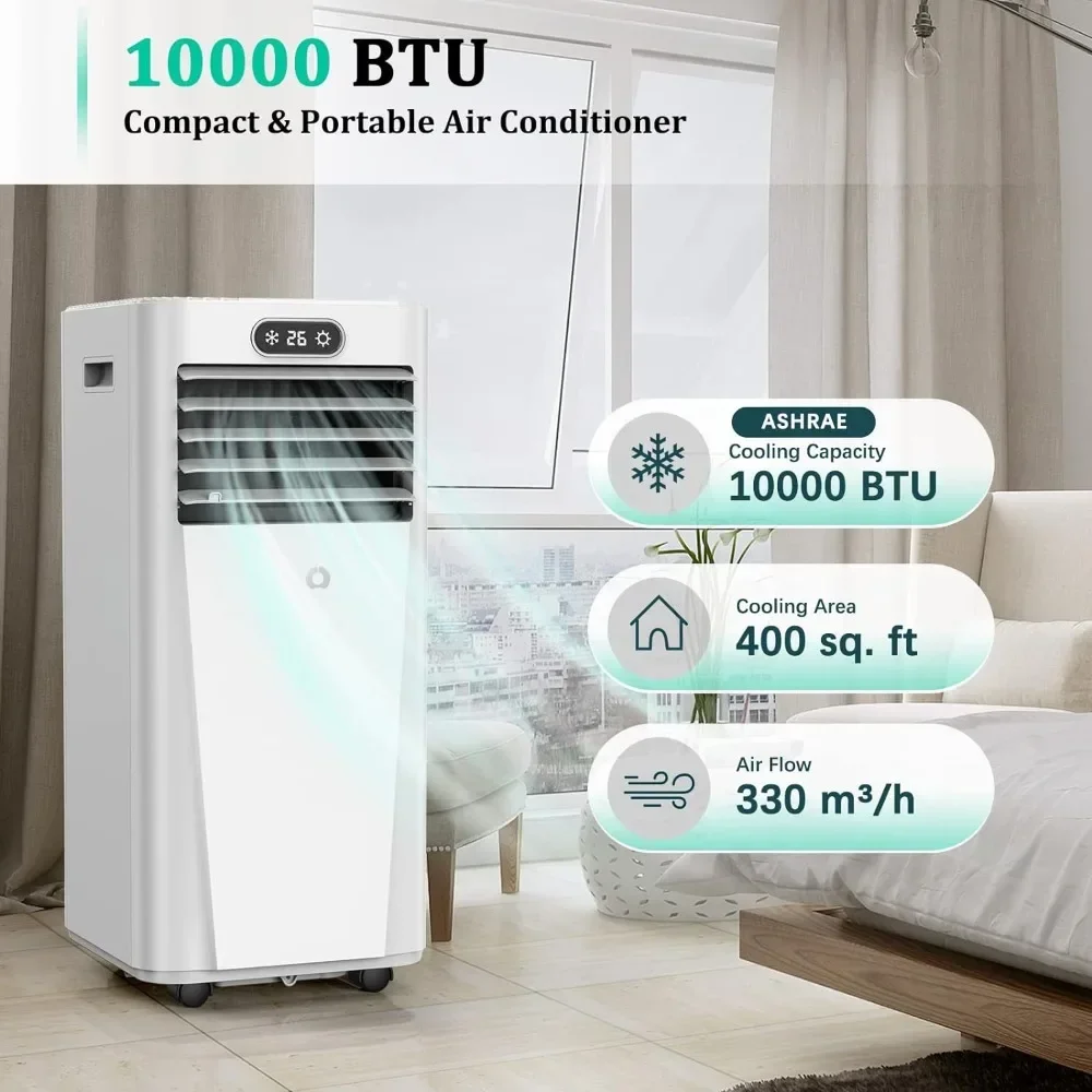 10,000 BTU AC portabel, untuk ruang ke 400 sq.ft/ 3 in 1 AC Unit portabel dengan Dehumidifier/kipas & perlengkapan jendela termasuk