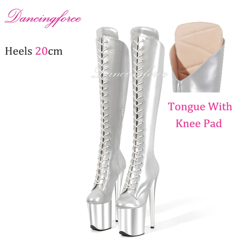 مثير الركبة الوسادة 20 سنتيمتر/8 بوصة القطب الرقص الركبة الأحذية لامعة الوثن متجرد عالية الكعب منصات أحذية النساء #3