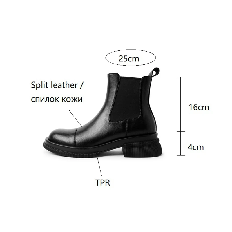 NEW Fall/Winter Shoes Women Split Leather Ankle Boots Round Toe Chunky Shoes for Women Solid Chelsea Boots Leisure Black Boots