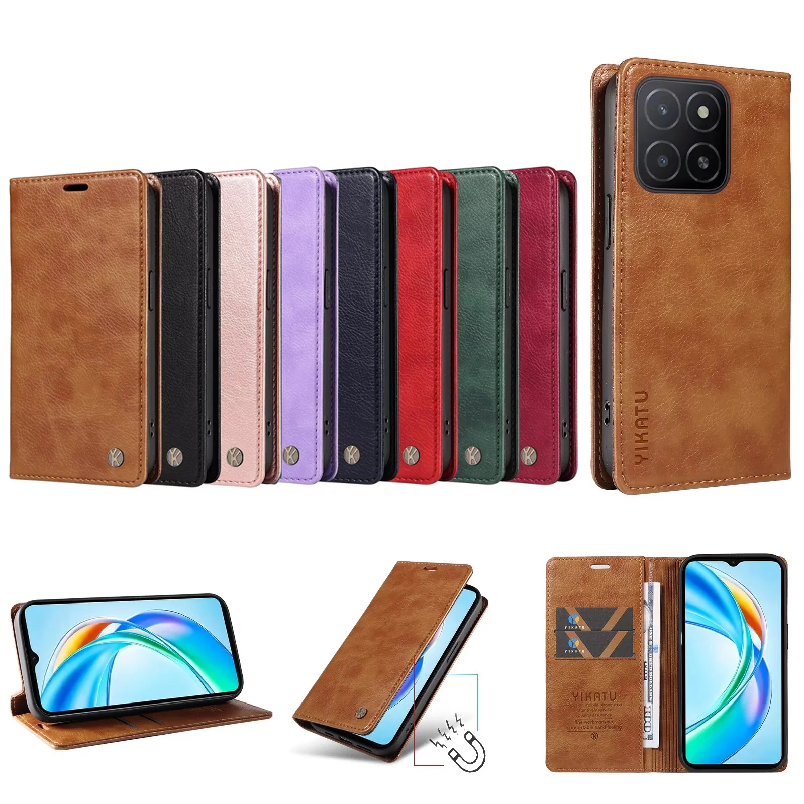 

Wallet Magnetic Card Slot Stand Flip Leather Phone Case For Huawei Honor 50 5G 20 20s Pro 10 9 8 Lite 8s 8A 7s 7A mini Cover