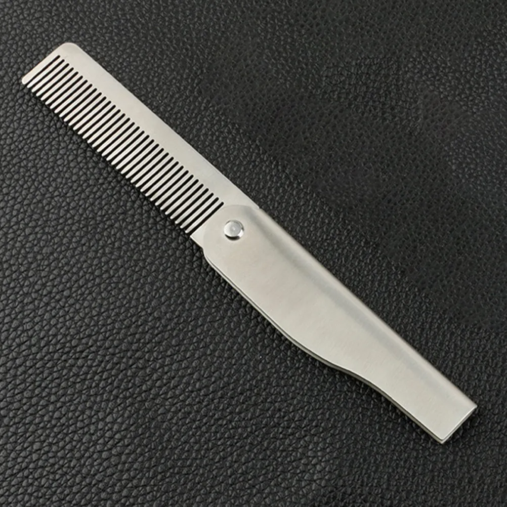 Folding Pocket Beard Comb Stainless Steel Compact Lightweight Men Grooming Tool Fine Tooth for Detangling Styling Oil Hair