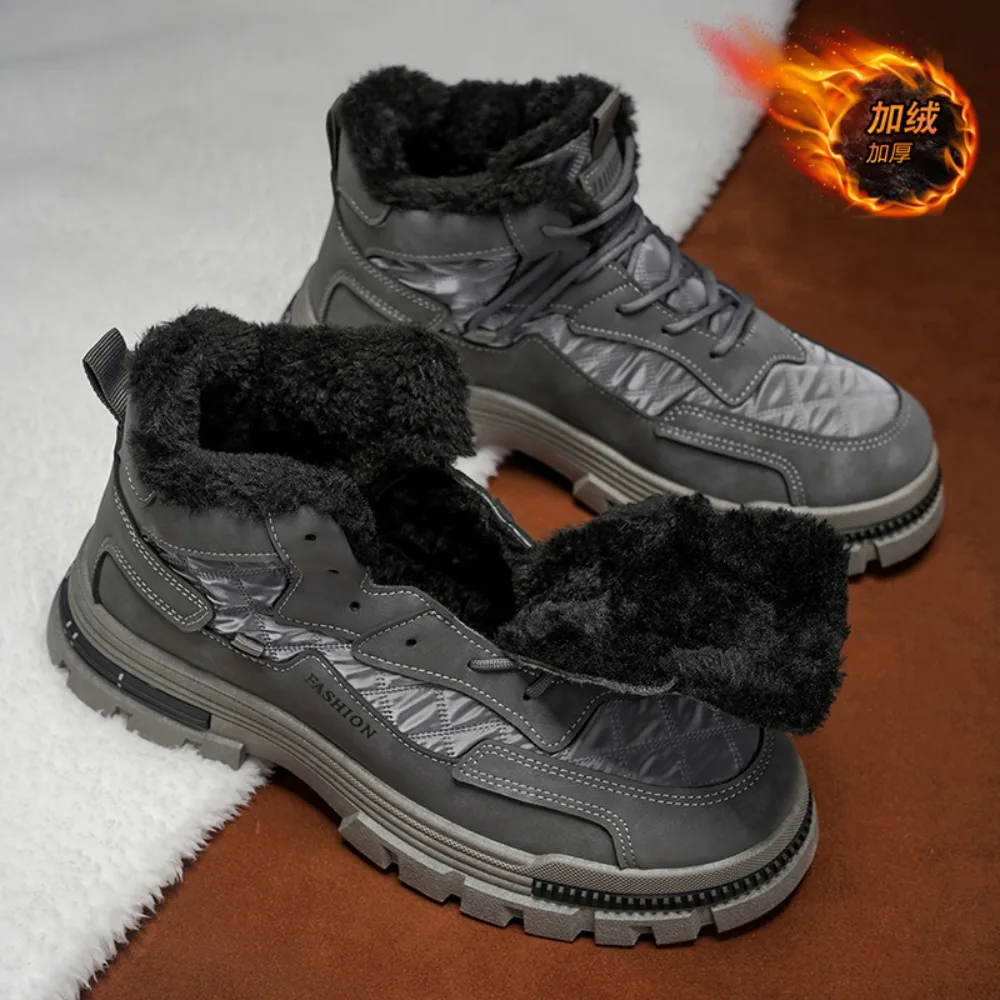 

Men's Winter Boots Keep Warm Outdoor Boot Velvet Thickening Men Biker Shoes Thick Bottom Wear-resistant