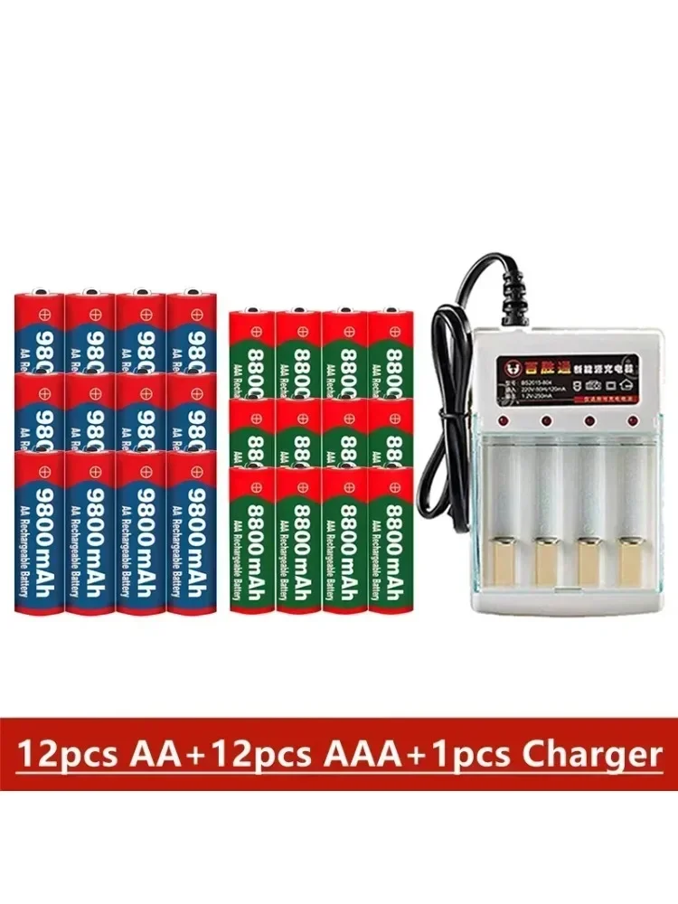 1.5V Rechargeable Battery AAA 8800 Mah+AA 9800 Mah with Alkaline Technology Suitable for Toy Shavers+chargers