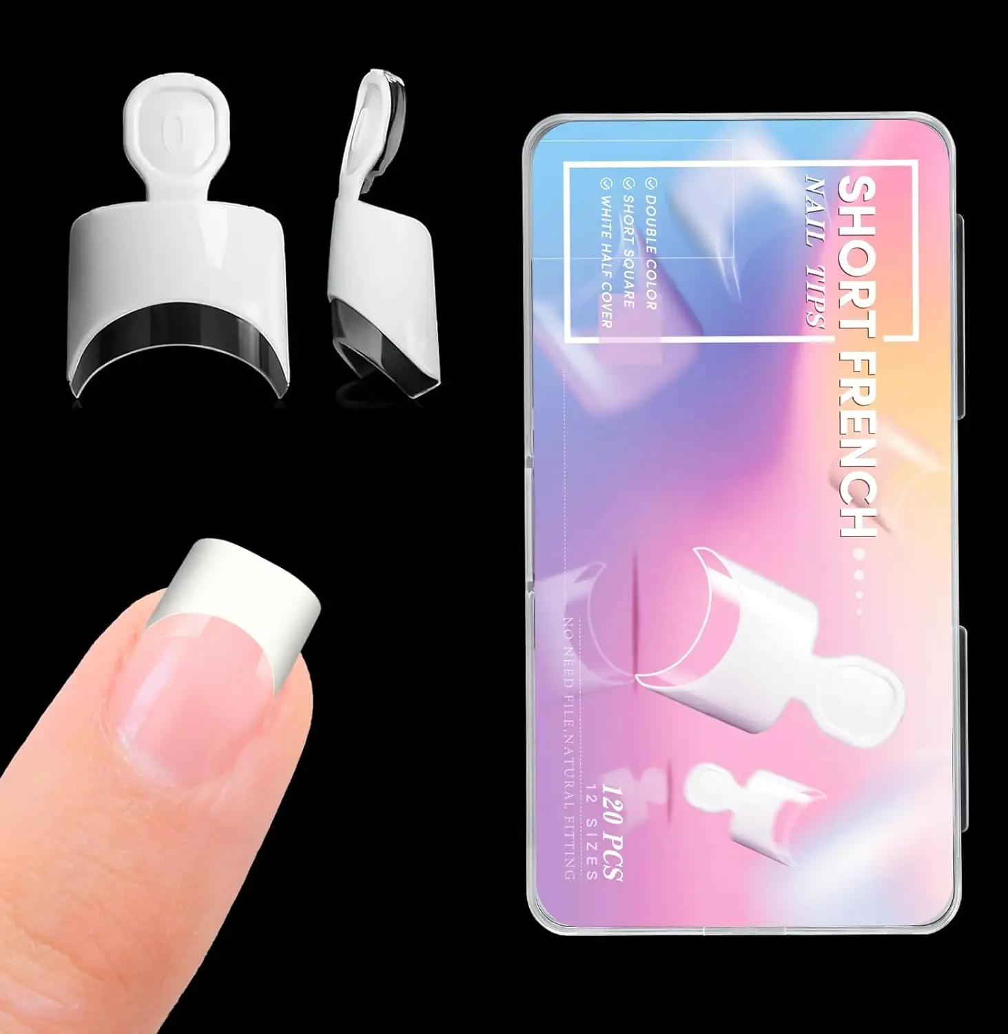 

120PCS Short French Nail Tips, White Acrylic Fake Nails 12 Sizes Half Cover Square False Nails with Case for DIY Nail Art