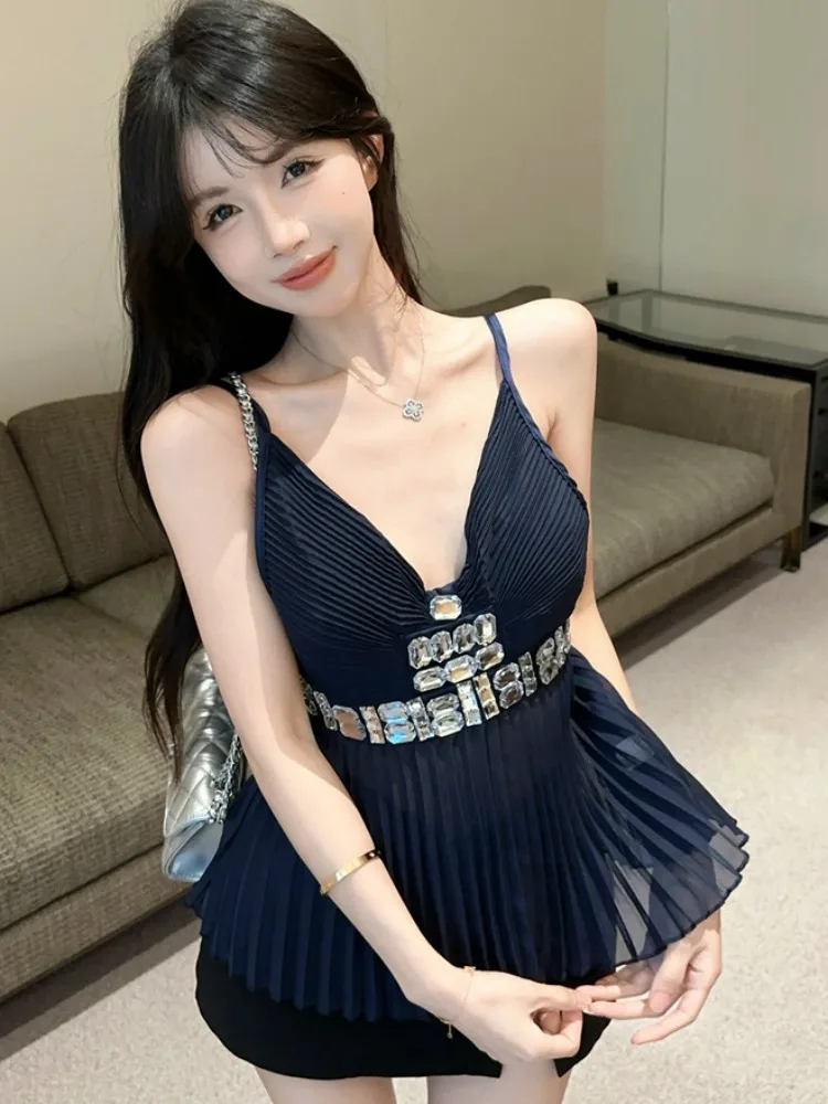 

Элегантный женский летний топ без спинки с бриллиантовой отделкой, модный, легкий, роскошный, омолаживающий, класса люкс, Pure Desire High-End