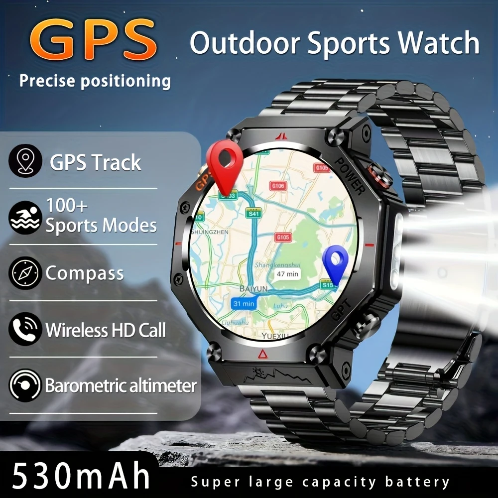 

New Sports Smartwatch, Equipped With LED Flashlight, 360 * 360 High-Definition Screen, Wireless Communication, GPS Smartwatch