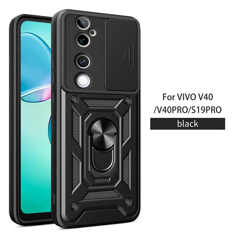 Vivo V40 VivoV40 V2348 Case Slide Camera Armor Hard Back Cover Phone Case For Vivo V40 Pro V2347 Magnetic Stand Ring Back Cover