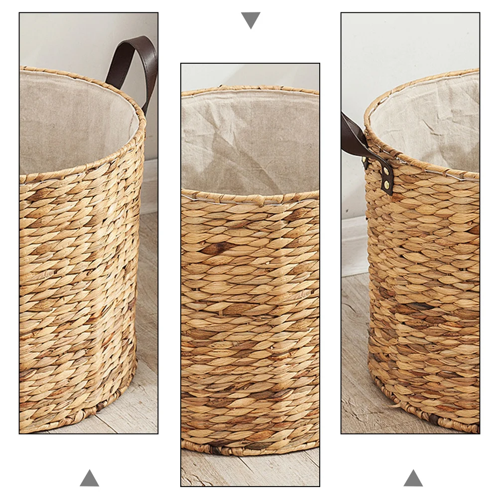 

1pc Grass Woven Storage Basket Handmade Natural Fiber Space-Saving Organizer For Clothing Laundry Home Storage
