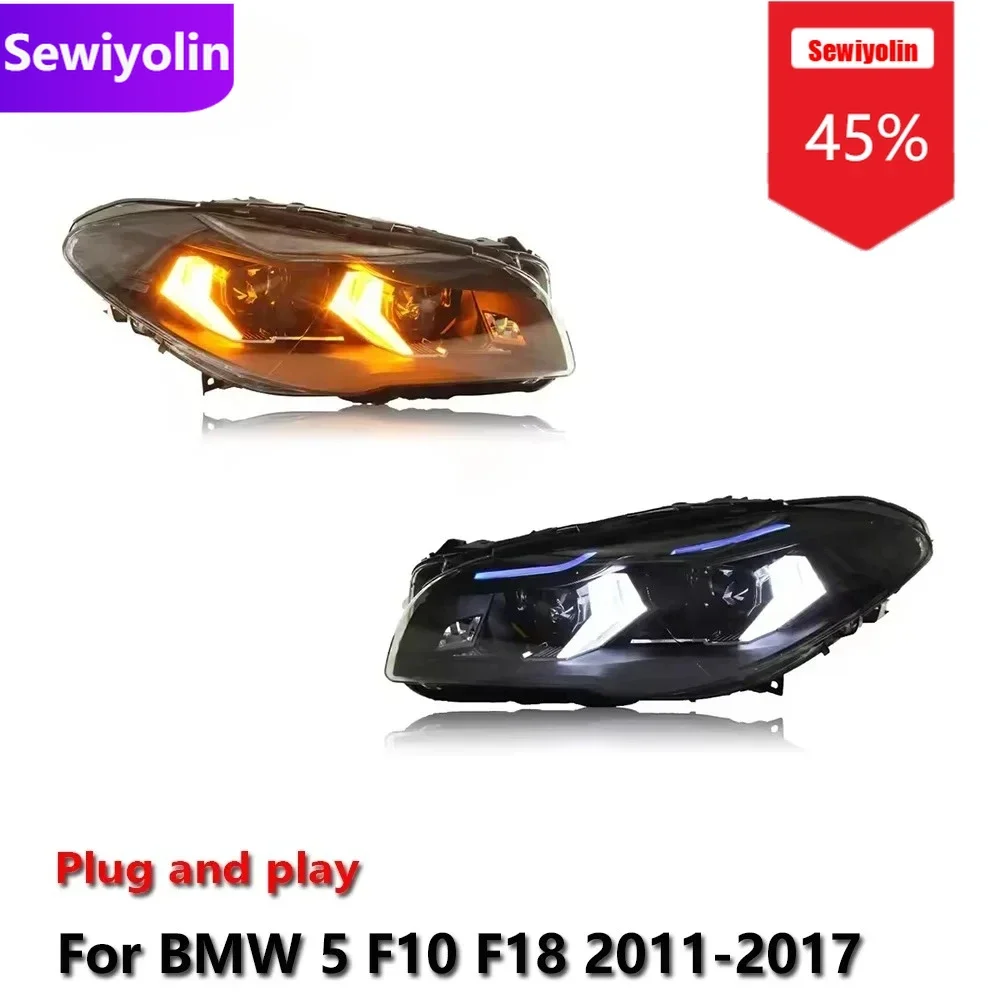 

Автомобильные светодиодные фары DRL в сборе для BMW 5 F10 F18 2011-2017, автоматические противотуманные фары DRL, стоп-сигналы поворота Plug and Play