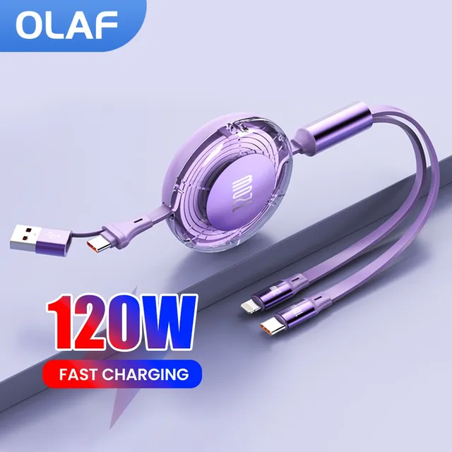 Olaf 120W Wysuwany kabel USB C Szybkie ładowanie Kabel USB A/Typ C do Typu C/IOS Do iPhone 15 14 13 Pro Max Huawei Xiaomi