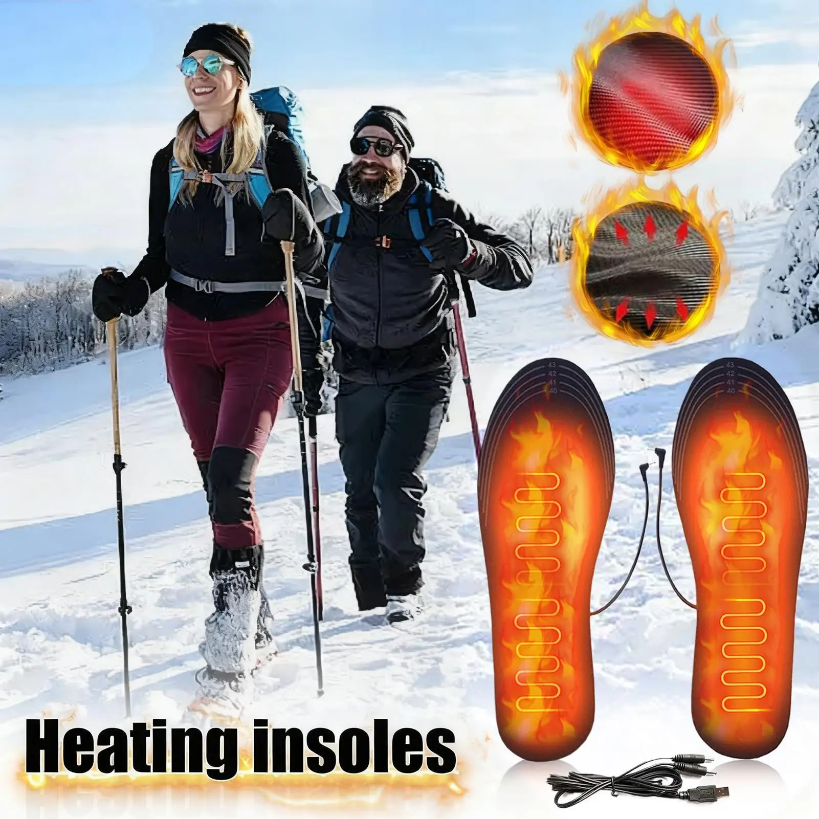 USB-beheizte Schuheinlagen, Fußwärmer, Sockenpolster, elektrisch beheizte Einlegesohlen, waschbare, warme Thermo-Einlegesohlen, Unisex-Einlegesohlen