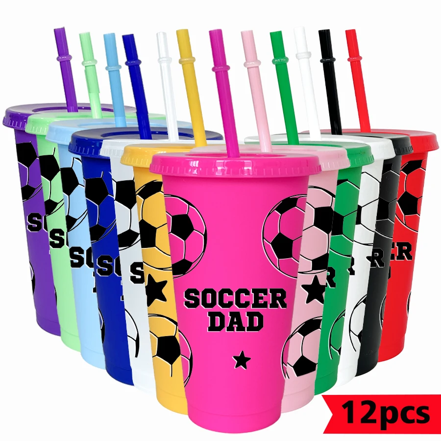 12pcs/set Football Star Pattern 26oz Colored Plastic Party Cold Cup for Birthday/back-to-school Gift Gameday Drinkware