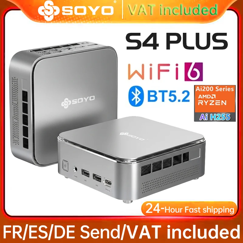 SOYO NcuBox S4 PLUS MINI PC Ryzen 7 H255 DDR5 24G PCIe3.0 NVMe SSD 512GB WIFI6 BT5.2 8K HD Mini PC DIY Gaming Computer