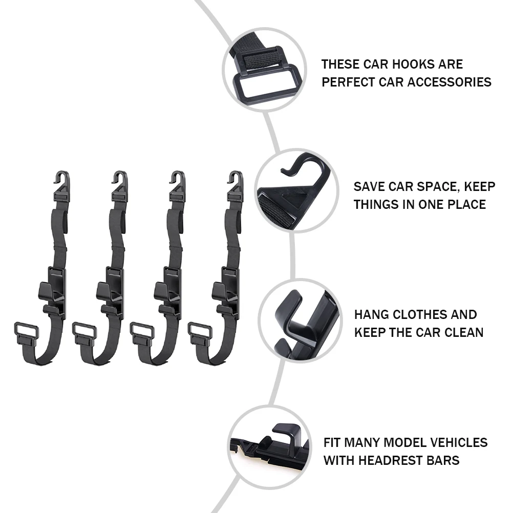 

4 Pcs Car Hook Heavy Duty Hooks for Headrest up Seat Polypropylene Back Storage