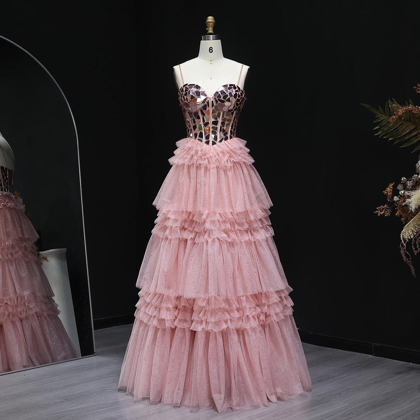 

Sharon Said Charming Pink Tiered Ruffles Tulle Prom Dresses Long 2025 Sweetheart A-Line Evening Party Gowns SH211 Customized
