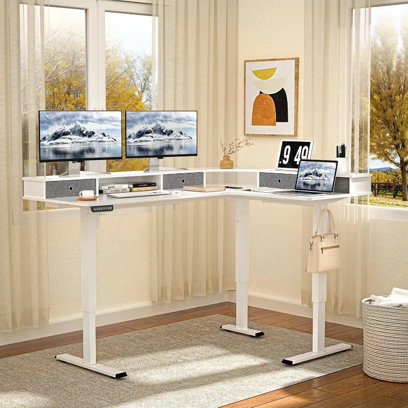 

L-shaped standing desk, adjustable height standing desk, corner electric standing desk for home office