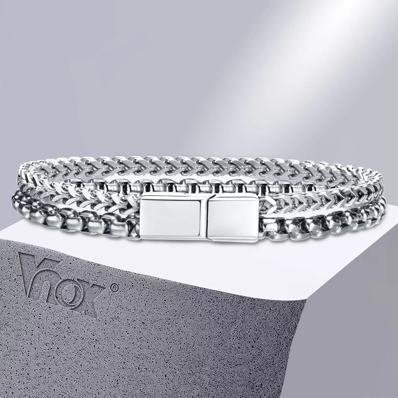 

Vnox 9mm Men Bracelets, Never Fade Stainless Steel Franco Foxtail Box Chain Wristband, Cool Casual Boy Jewelry