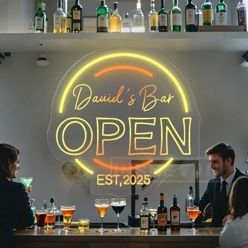 

"David' Bar OPEN" Custom Neon Sign USB Wall-Mounted Personalized LED Light for Home Parties Easter Decor Modern Durable Neon Art