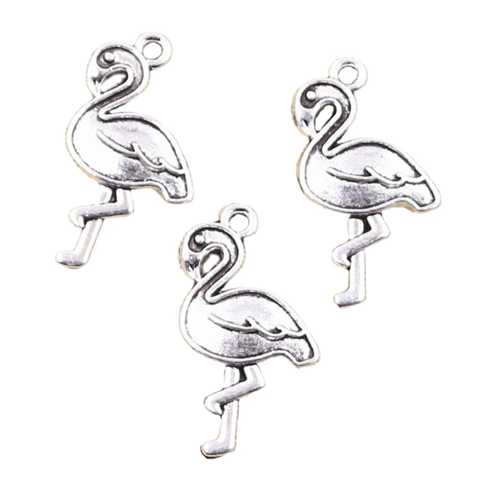 12pcs Charms Single Stand Crane Flamingo 28x15mm Antique Silver Color Plated Pendant Making DIY Handmade Tibetan Finding Jewelry