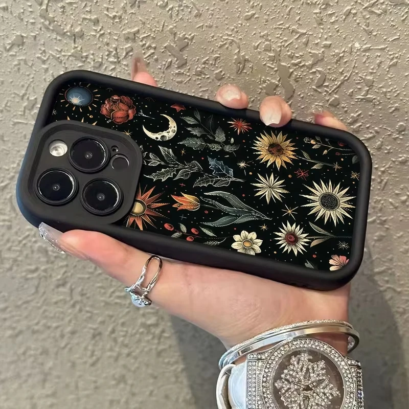 Casing Untuk Apple iPhone 17 16 15 14 13 11 Pro Max 15 Plus 16E 17Air Casing Ponsel Pola Bohemian Bunga Matahari Bulan Soft Cover